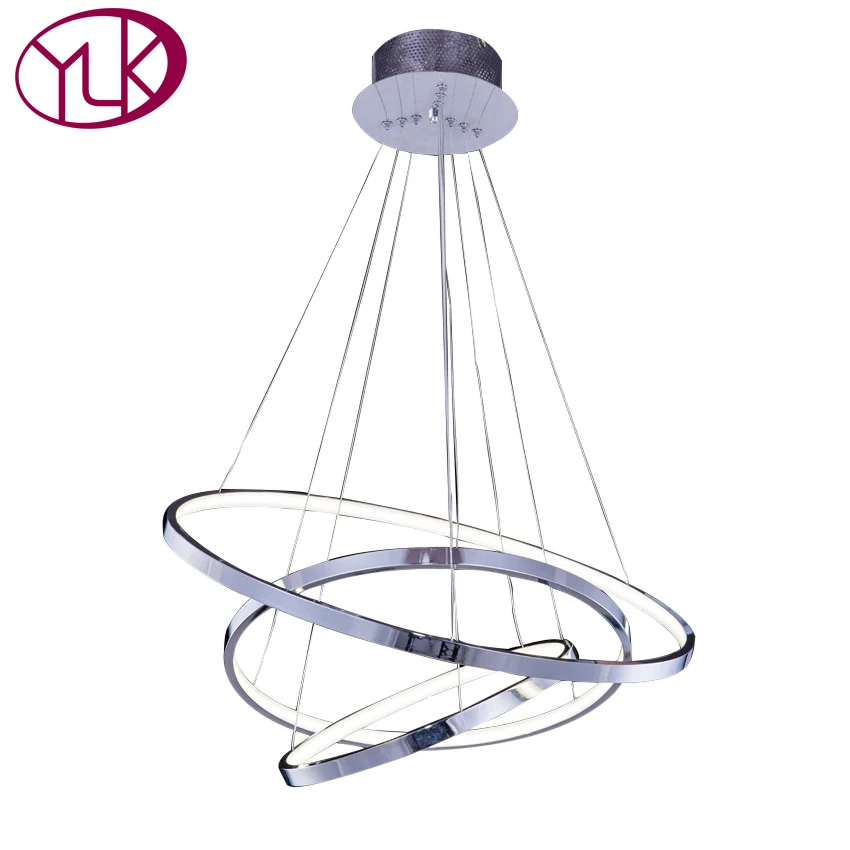 

Youlaike Modern LED Chandelier Polished Chrome Three Rings Living Room Acrylic Lighting Fixture