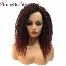 StrongBeauty длинные вьющиеся цвет красного вина парики синтетические кружева спереди парик термостойкие волосы