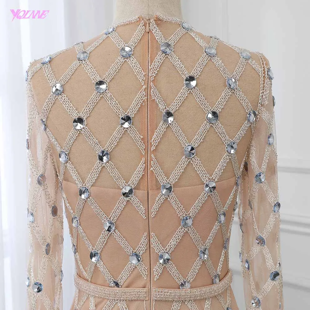 Luxury Crystals Mermaid Evening Dress Long Sleeve Robe De Soiree Evening Gown Formal Dresses