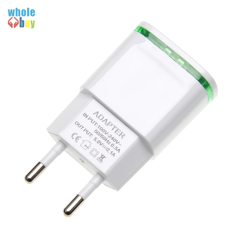 200 шт./lot5V 2A ЕС вилка со светодиодом 2 USB адаптер для мобильного телефона настенное зарядное устройство Micro Зарядка данных для iPhone 5 6 iPad samsung