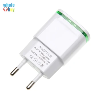 

200pcs/lot5V 2A EU Plug LED Light 2 USB Adapter Mobile Phone Wall Charger Device Micro Data Charging For iPhone 5 6 iPad Samsung