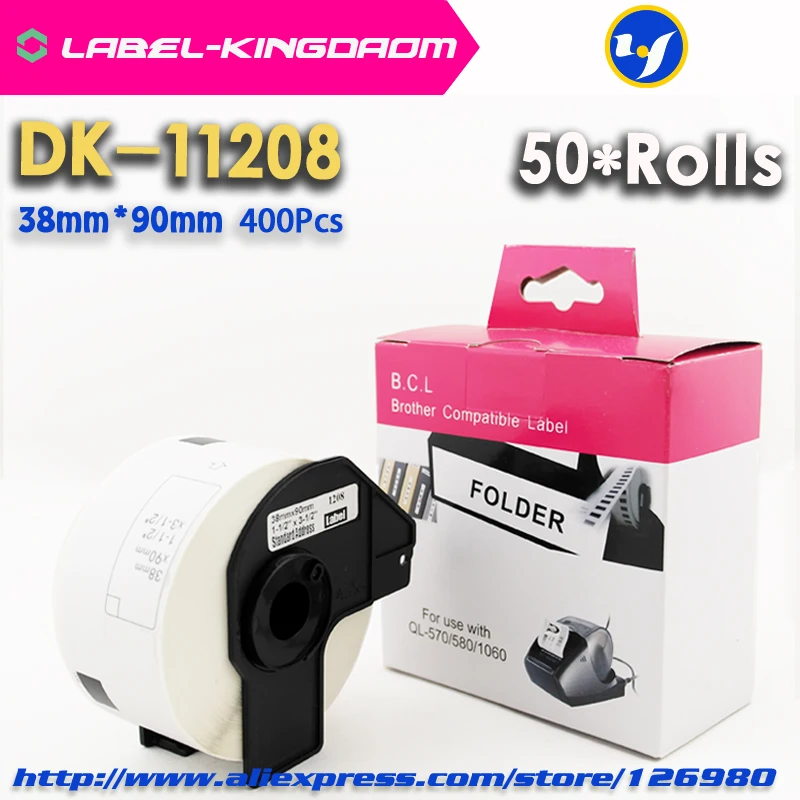 50 рулонов совместимый DK-11208 этикетка 38 мм* 90 мм Совместимость для устройство для печатания этикеток все поставляются с пластиковым держателем 400 шт/рулон