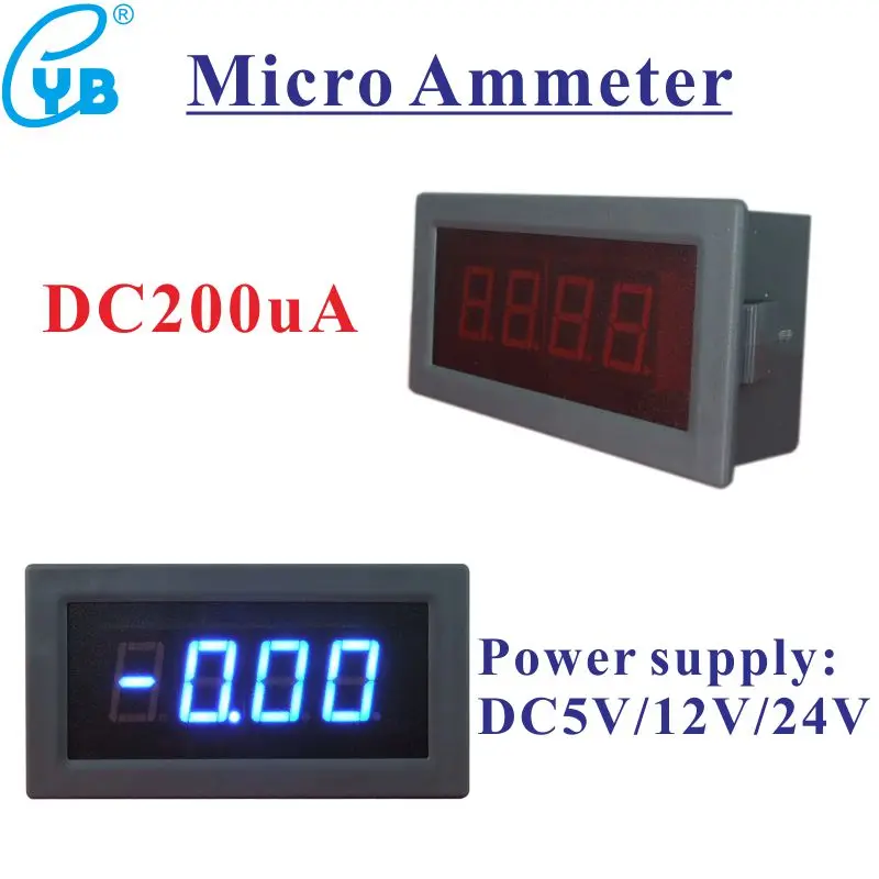 DC200uA DC микро Амперметр измеритель тока DC Амперметр светодиодный цифровой амперметр Красный Синий источник питания DC5V 12 в 24 В Текущий монитор