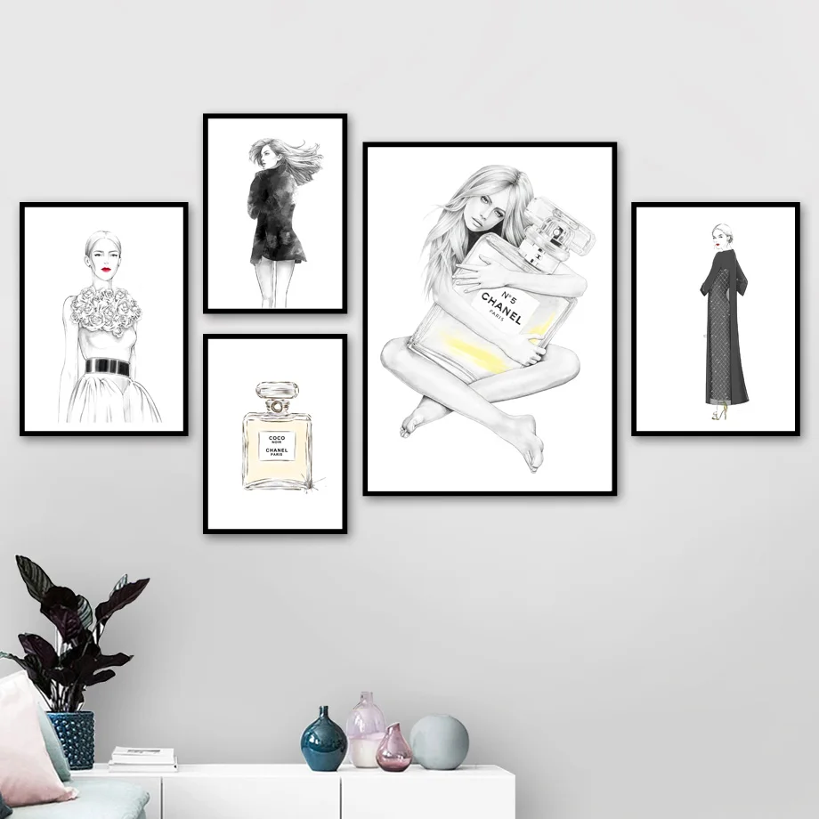 

Fashion Model Girl Paris Perfume Nordic Posters And Prints Wall Art Canvas Painting Wall Pictures For Living Room Salon Decor