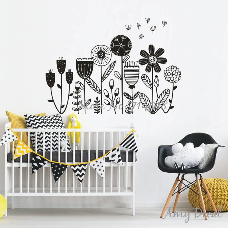 flower garden wall decal dandelion floral wall sticker for kids room