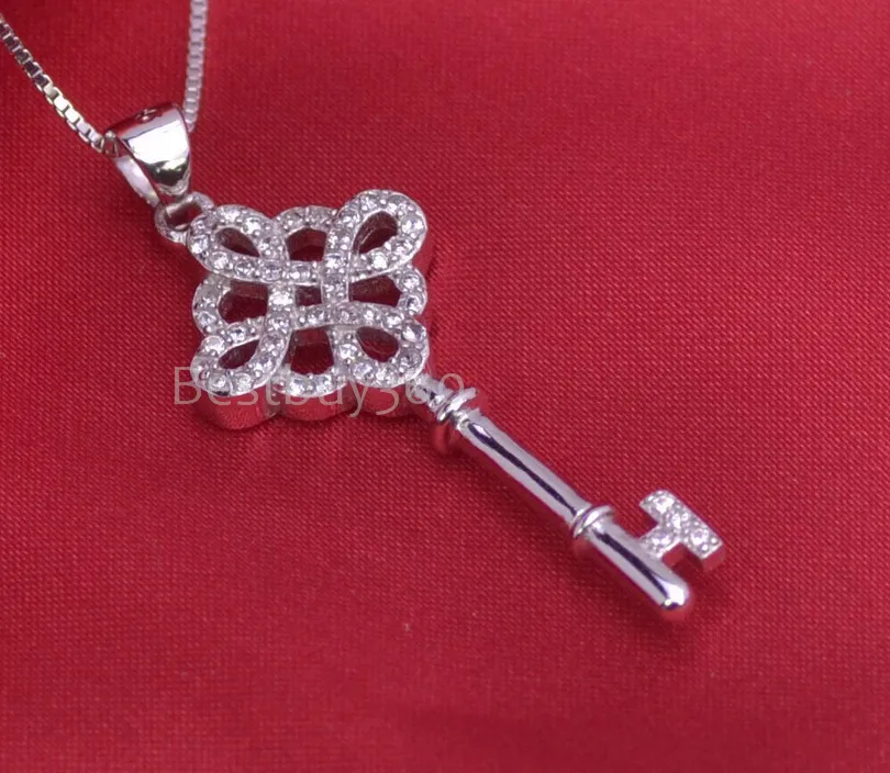 Fashion jewelry brand new 925 sterling silver key necklace for women cubic zirconia necklace