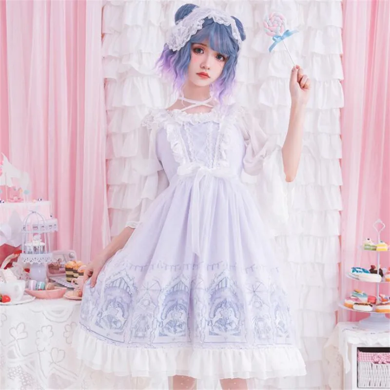 

Hot Origina Lolita JSK Dress Cosplay Costumes Bow Lace Princess Dress Braces Skirt Comicon Clothing
