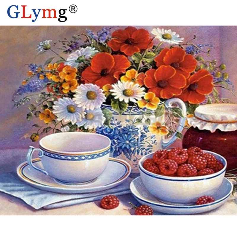 GLymg Diy Diamond Painting Full Drill Cross Stitch Table Flower Plate Diamond Embroidery Full Square Rhinestones Home Decor