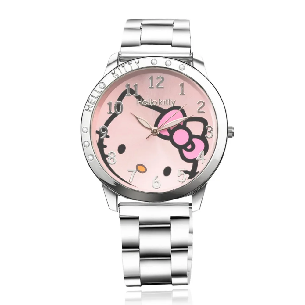

Women Watches Full Steel Hello Kitty Pink Diamond Fashion Watch WristWatch Ladies Watch Clock montre femme saat relogio feminino