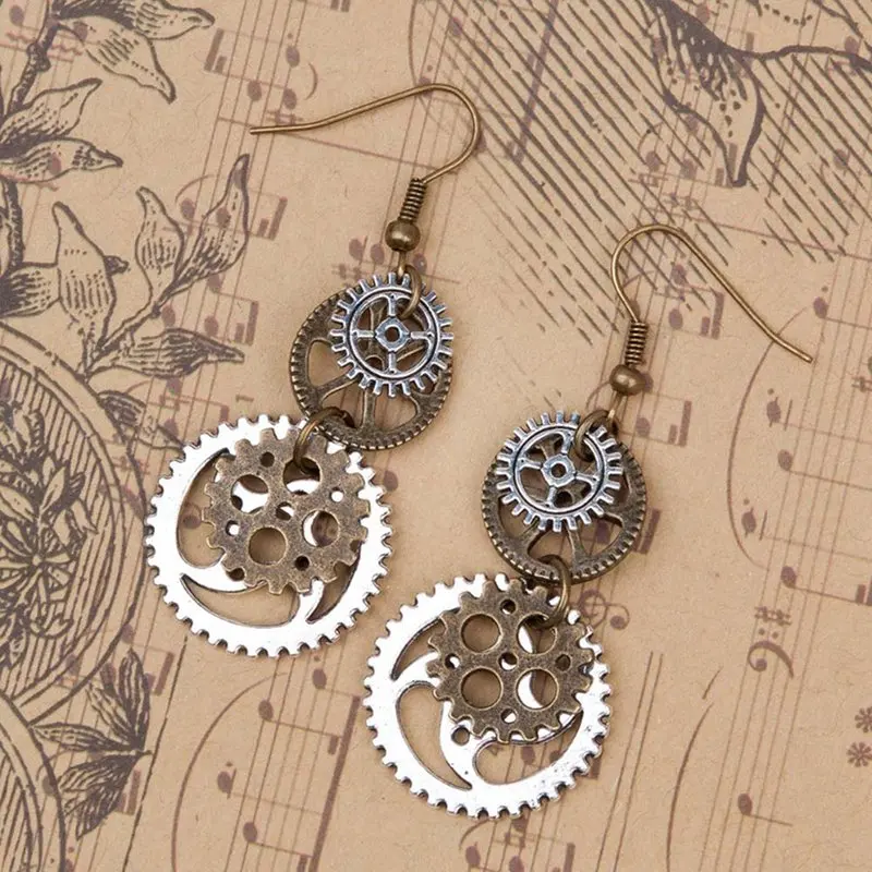 

New Mode Style Hand wrapped dangling gear drops steampunk women earring for birthday fashionable gifts