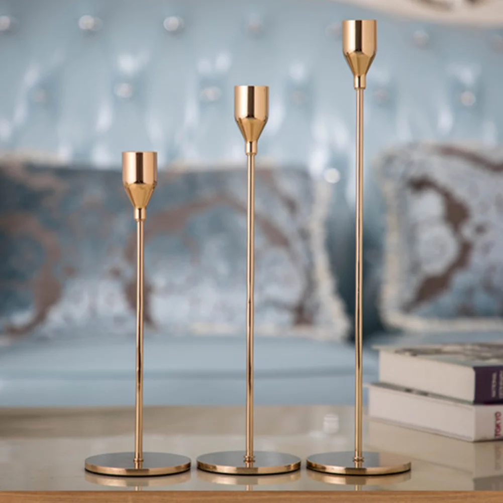 Decoration Gold Rod Romantic Props Wedding Birthday Party Restaurant Candle Holder Bar Dinner