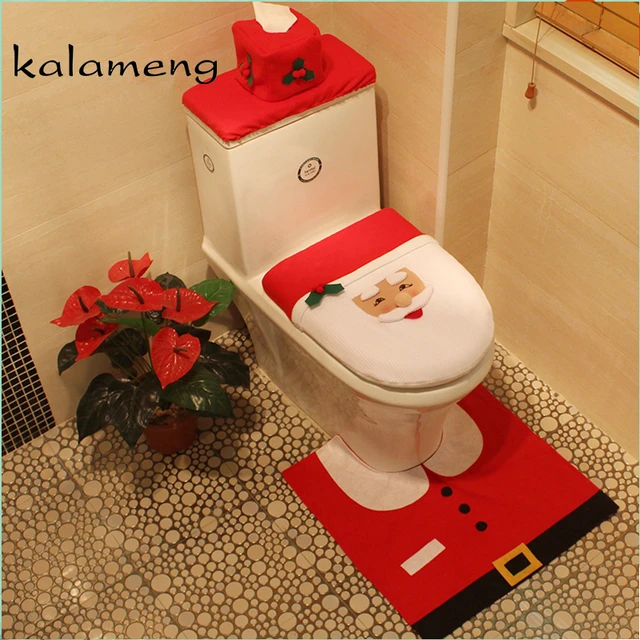 Christmas Toilet Seat Cover Cushion Kit Noel Bowl Ornament Se Santa Claus Rug Bathroom