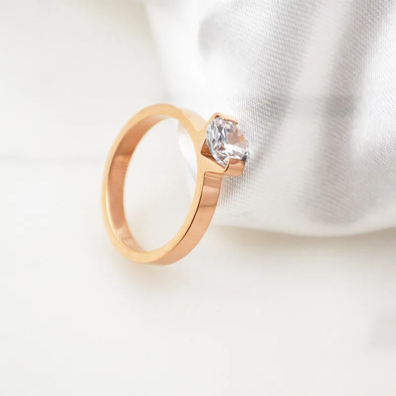 Розовое, золотой и серебряный цвета, роскошное кольцо на палец с цирконием AAA для женщин и мужчин, свадебные ювелирные изделия из нержавеющей стали 316L, никогда не выцветает