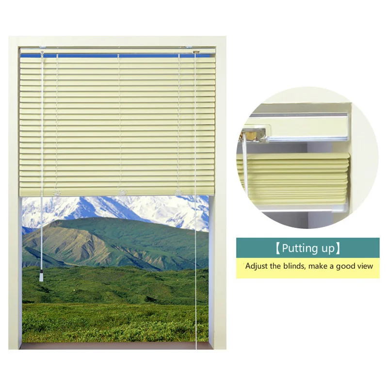 

Free Shipping Rope Metal Window Blinds Venetian 25MM Aluminum Blinds With Aluminum Rail Horizontal Fan Blind Lower Open