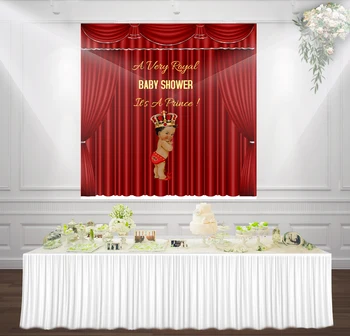 

HUAYI Red curtain backdrop Crown little prince photography baby shower birthday party decor banner photo background fondo sm-023
