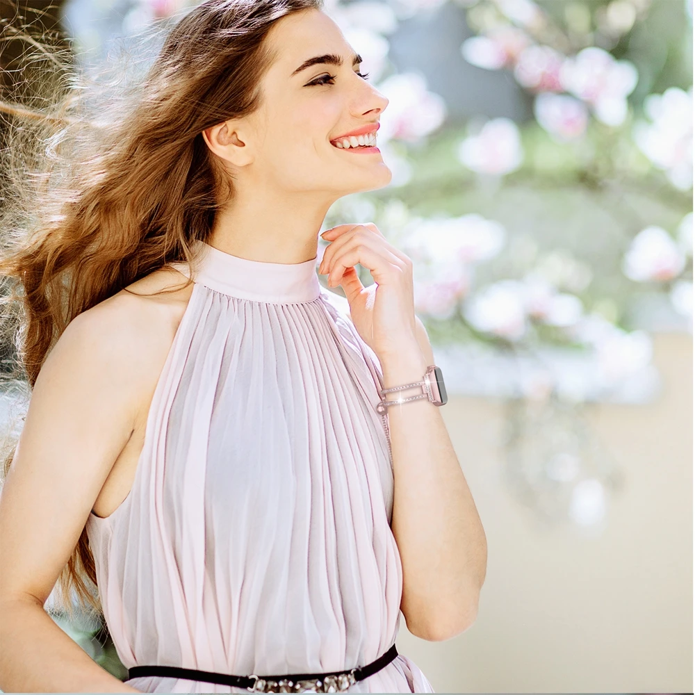 Ремешок для часов 38 мм/42 мм iWatch Bling Jewelry U-type Dressy браслет сталь со стразами браслет ремешок металлическая цепочка для Apple Watch