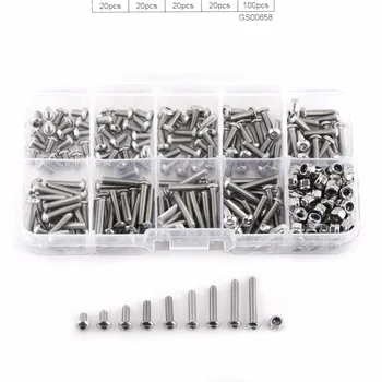 

280pcs Bolts And Nuts M3 Screw Stainless Steel SS304 Hex Socket Screws Button Head Screws and Locknuts Bouten En Moeren