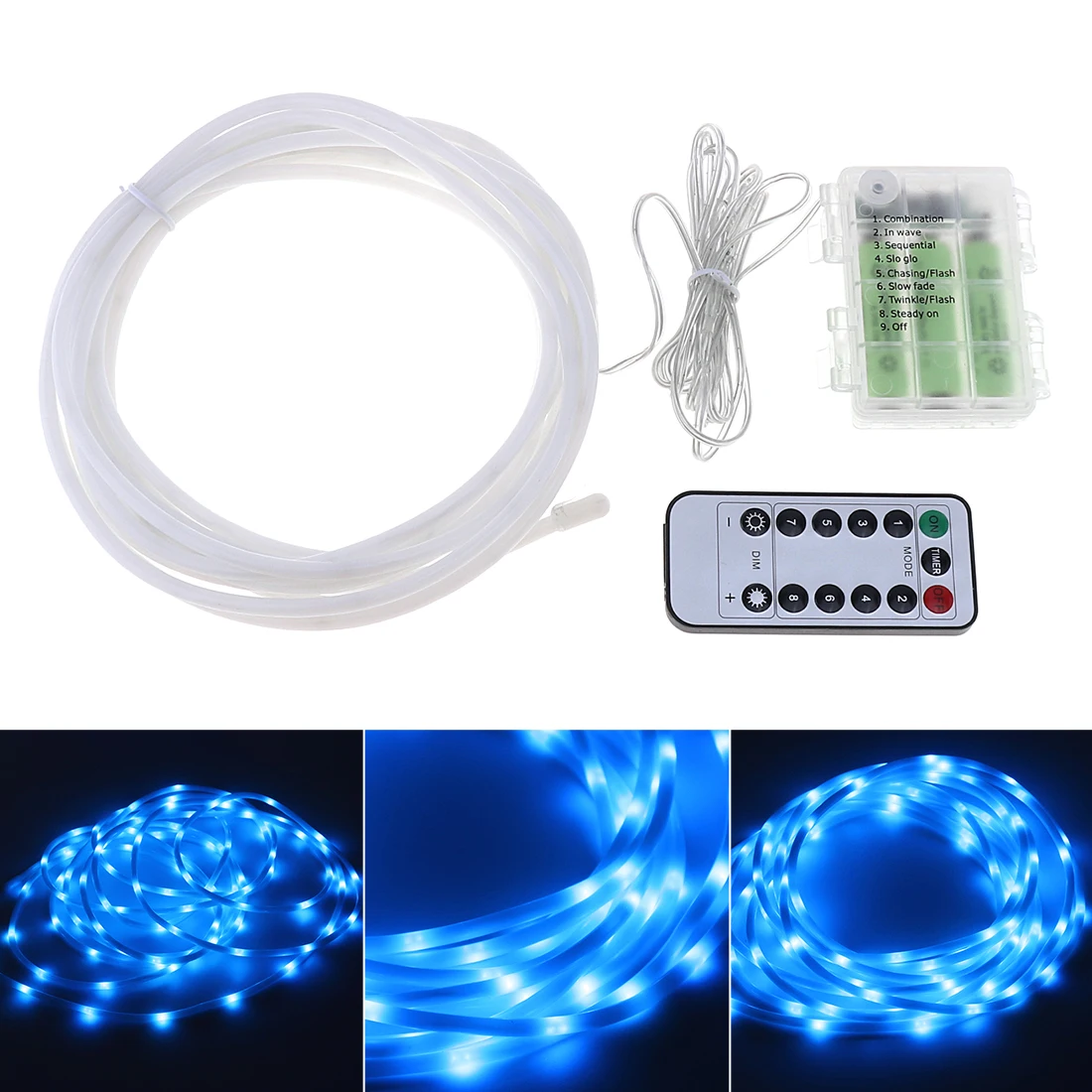 LED Light Strips Mist Hollow Tube Blue with Waterproof Battery Box