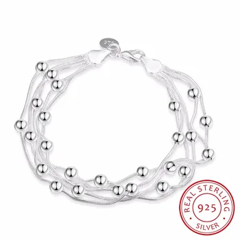 

Lekani 925 Delicate Silver Bracelet, 925 Sterling Silver Fine Jewelry Five Line Balls Bracelet Bangles Pulseiras De Prata