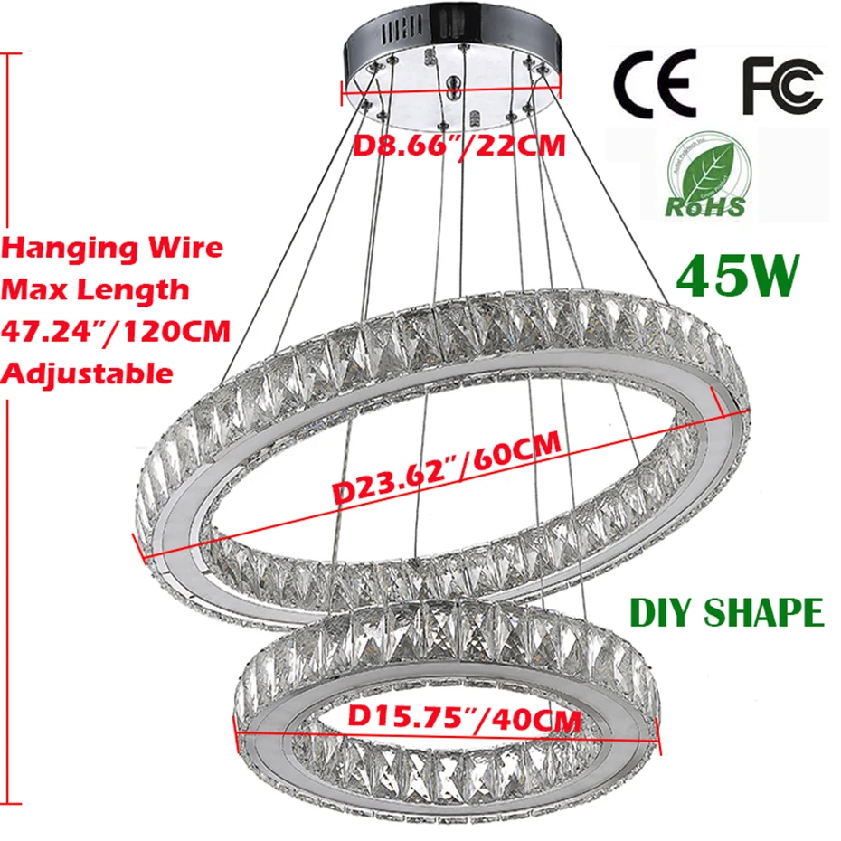 Современный Хромированный Светодиодный светильник с кристаллами, бриллиантовым кольцом, подвесной светильник из нержавеющей стали, регулируемый светодиодный светильник