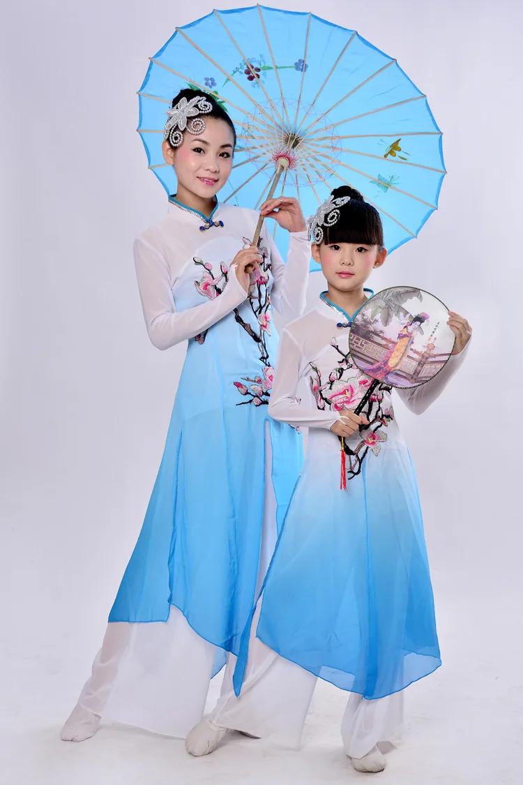 Детский классический костюм китайский танец Для женщин Yangko танец костюм девушка зонтик танец Костюмы Китайская народная Одежда для танцев