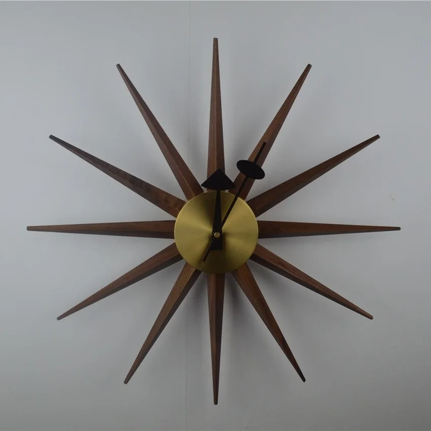 Дизайнерские часы Starburst настенные Clock-47CM/Slience латунь& SolidWalnut деревянные/