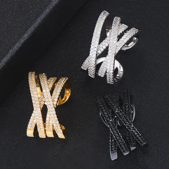 

missvikki Femme 2019 Trendy Jewelry Overpass shape Openning Adjustable Size Ring 3 Colors Prong Setting Cubic Zirconia