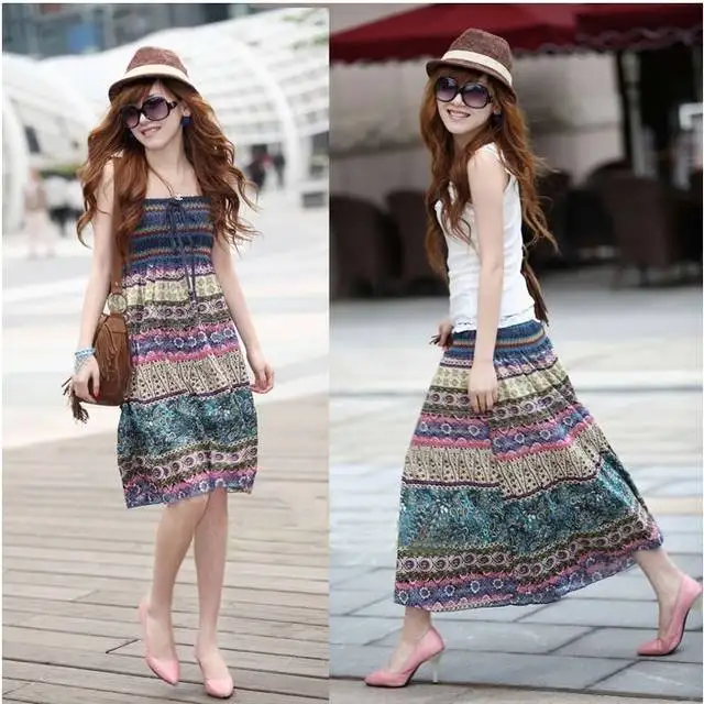 

2017 Spring and Autumn Bohemian long paragraph cotton flax beach dress