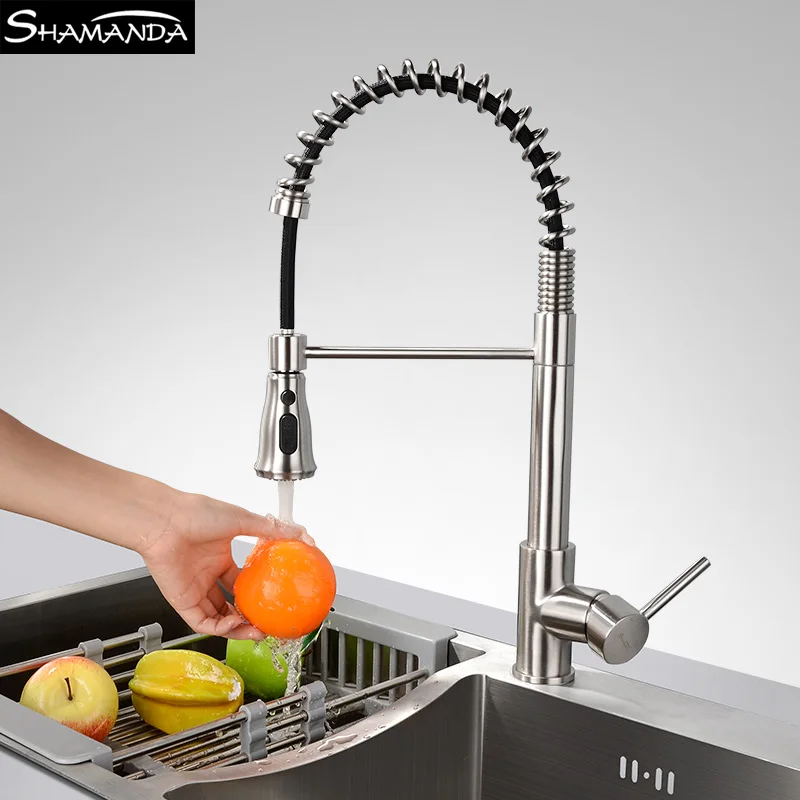 New Design Free Shipping Brass Chrome Pull Up&Down Spring Kitchen Faucet 2 Ways Water Sink Mixer Tap