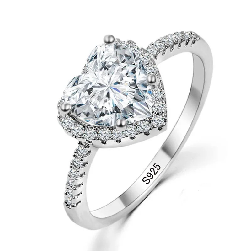CC классический бижутерия в форме сердца кольца для Для женщин S925 стерлингового серебра романтической для невесты, для свадьбы, Помолвки; украшения в виде колец аксессуары CC947