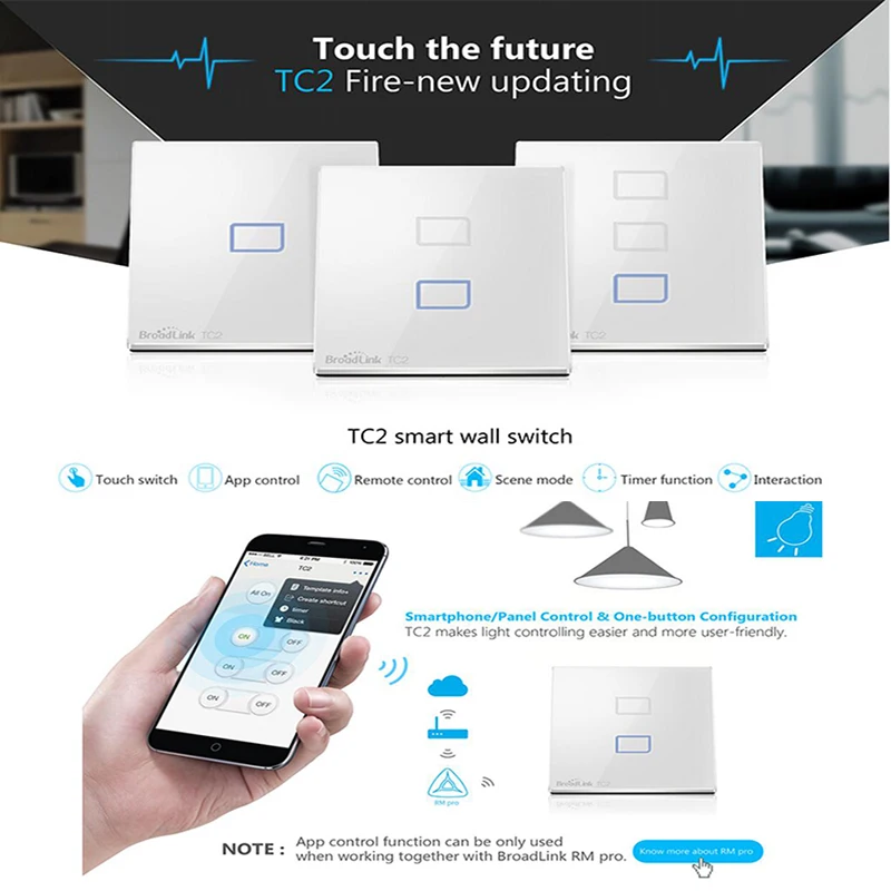 

UK EU Broadlink TC2 123 Gang Smart Phone Wireless Remote Control Wall Light Lamps Touch Screen Switch, Smart Home Automation