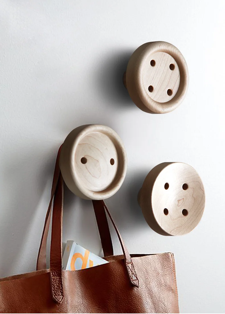 

European Style Wall Fastener Hook Nordic Creative Solid Wood Hanger Button Hanging Wall Decoration Strong Coat Hook