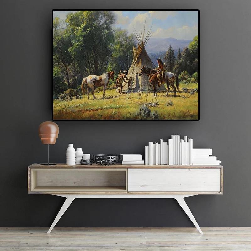 

Abstract Native Indian Horse Figure Oil Painting on Canvas Cuadros Posters and Prints Wall Art Picture for living room