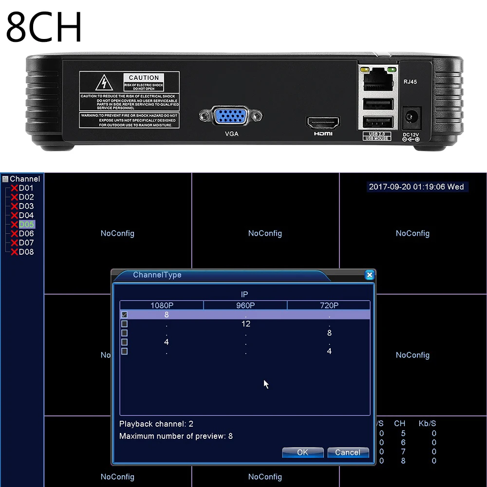 H.265 Max 4K Выход CCTV NVR 16CH 5MP / 8CH 4MP /4CH видео регистратор безопасности Обнаружение