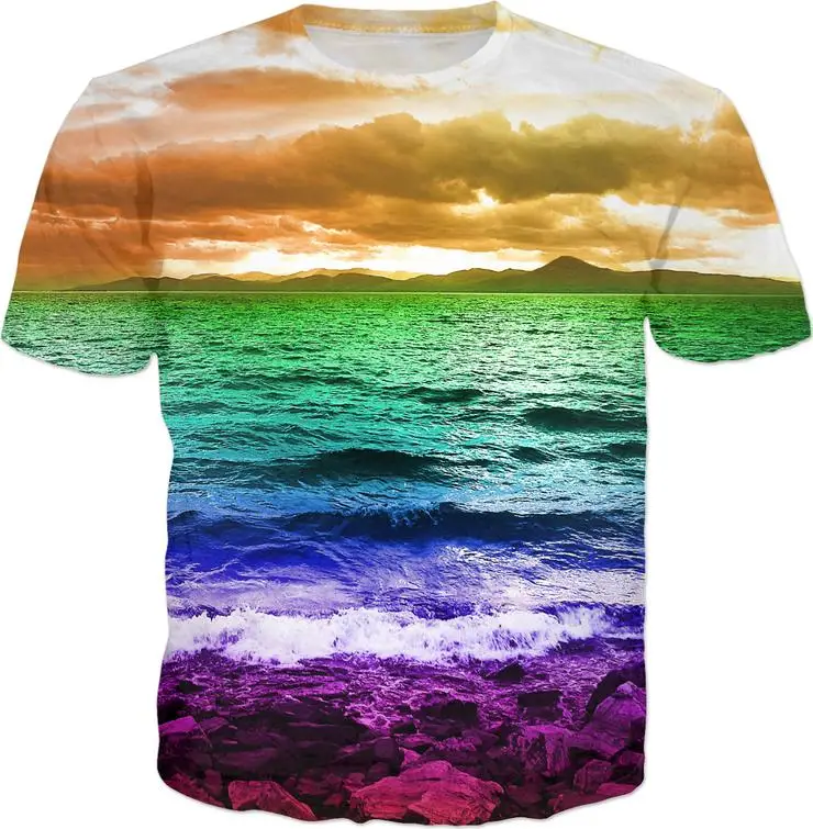 Радужная футболка с морским принтом 3d принт наряды Топы Harajuku Tumblr футболки Psychedelic
