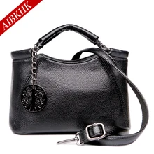 AIBKHK Woman Messenger Bags Litchi Genuine Leather Ladies Shoulder Handbags Tote Bags with Short Handle Women Leather Handbag