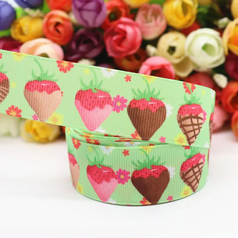 Grosgrain Ribbon Strawberry Cake Printed Ribbon 5 Yards 1" 25MM For Hair Bows DIY Crafts Handmade Accessories M19070902 ribbon decoration ribbon supplies grosgrain ribbon