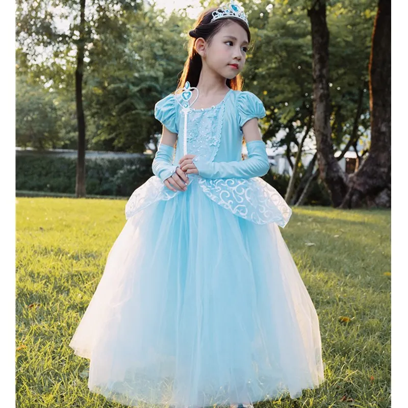 Платье Золушки-принцессы up Одежда для девочек Пышное длинное бальное платье Дети Хэллоуин щиколоток Вечерние костюм, рождественский подарок