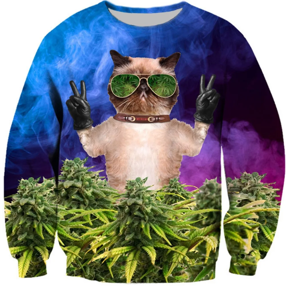 

PLstar Cosmos Glass Weed Cat Men/Women 3d Sweatshirt Fire Cat Destroy City print harajuku casual Pullover size S-5XL