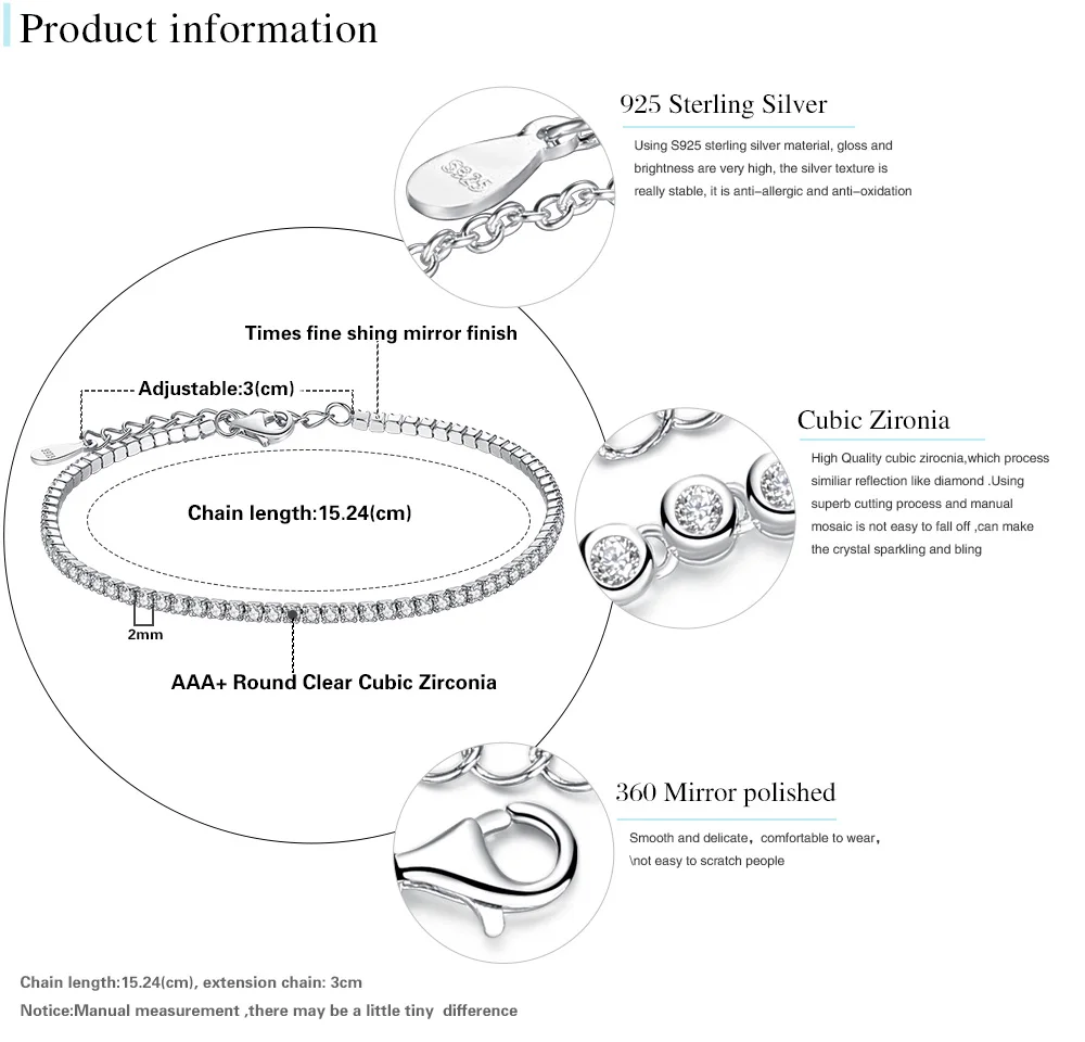 BELAWANG подлинный 925 пробы Серебряный браслет для женщин Теннисный Кристалл циркония Регулируемые браслеты с шармами ювелирные изделия
