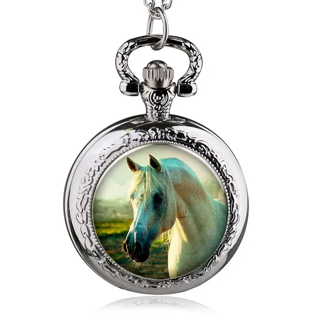 New Fashion Silver Handsome Horse unicorn Case Quartz Pocket Watch Analog Pendan New Fashion Silver Handsome Horse unicorn Case Quartz Pocket Watch Analog Pendan