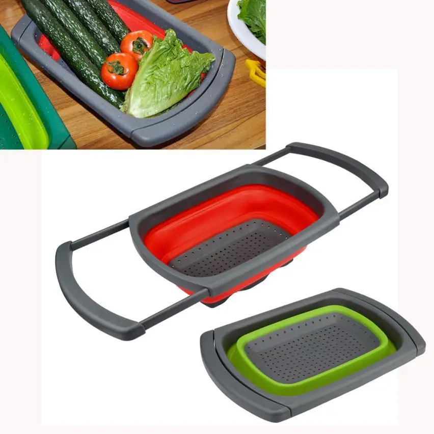 Kitchen Collapsible Silicone Colander Strainer Sink Basket Cooking