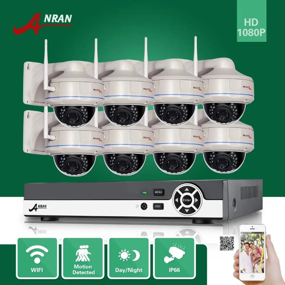 ANRAN 8CH HDMI NVR Video 1080P 30 IR Day Night Outdoor Waterproof Surveillance Dome Network Wireless IP Camera Security System