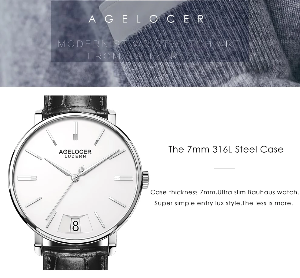 AGELOCER новые Lucerne швейцарские часы Мужские кварцевые часы кожа большой календарь Мода dw коллекция сапфировые часы мужские 40 мм подарок
