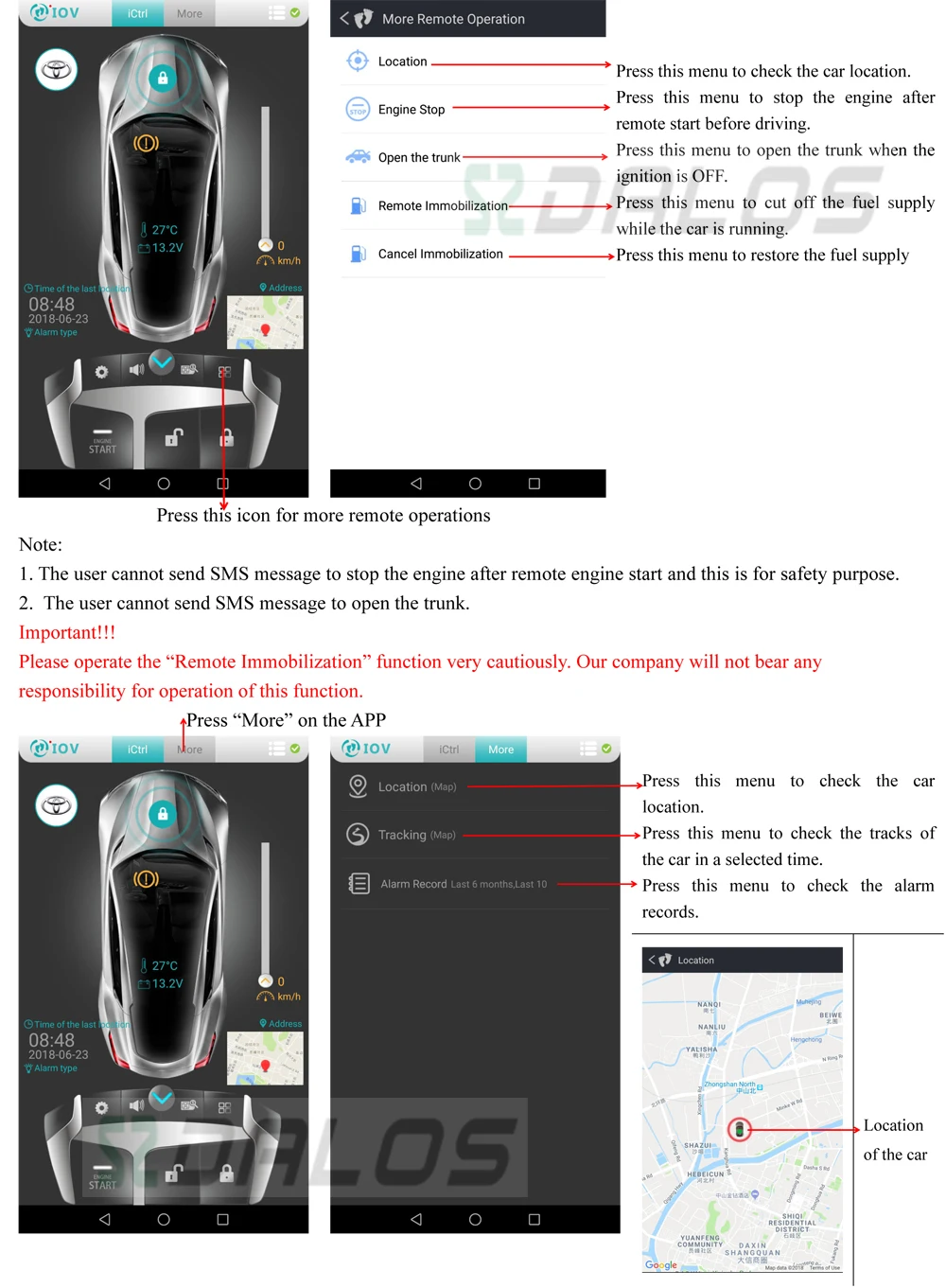 Полная характеристики 2-way Автомобильная сигнализация IOS Android приложение в телефоне сеть дистанционного запуска/остановить двигатель открыть дверь/багажник gps отслеживания