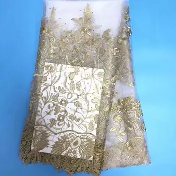 

fashion French Lace Fabric High Quality African Tulle Embroidered flower transparent net Lace Fabric For White Gold Wedding