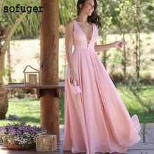 Новые розовые шифоновые вечерние платья с v-образным вырезом и открытой спиной, арабские мусульманские Вечерние платья для особых случаев размера плюс, Vestidos De Fiesta Robe De Soiree