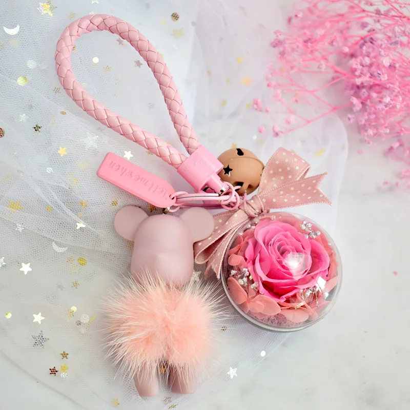 

Preserved Flower natural Dried flowers dry PreservedFreshFlower Gloomy Bear key ring key chain Christmas birthday grils gifts