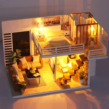 

DIY Model Doll House Miniature Dollhouse with Furnitures LED 3D Wooden House Toys Handmade Crafts