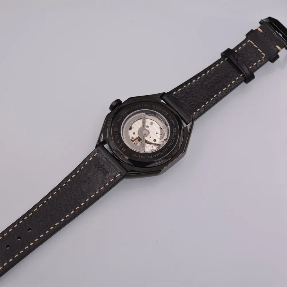 43 мм Лидирующий бренд часы Parnis Мода Серый Циферблат полигон случае календарь Сапфир Стекло Дата Роскошные Miyota 821A автоматические мужские